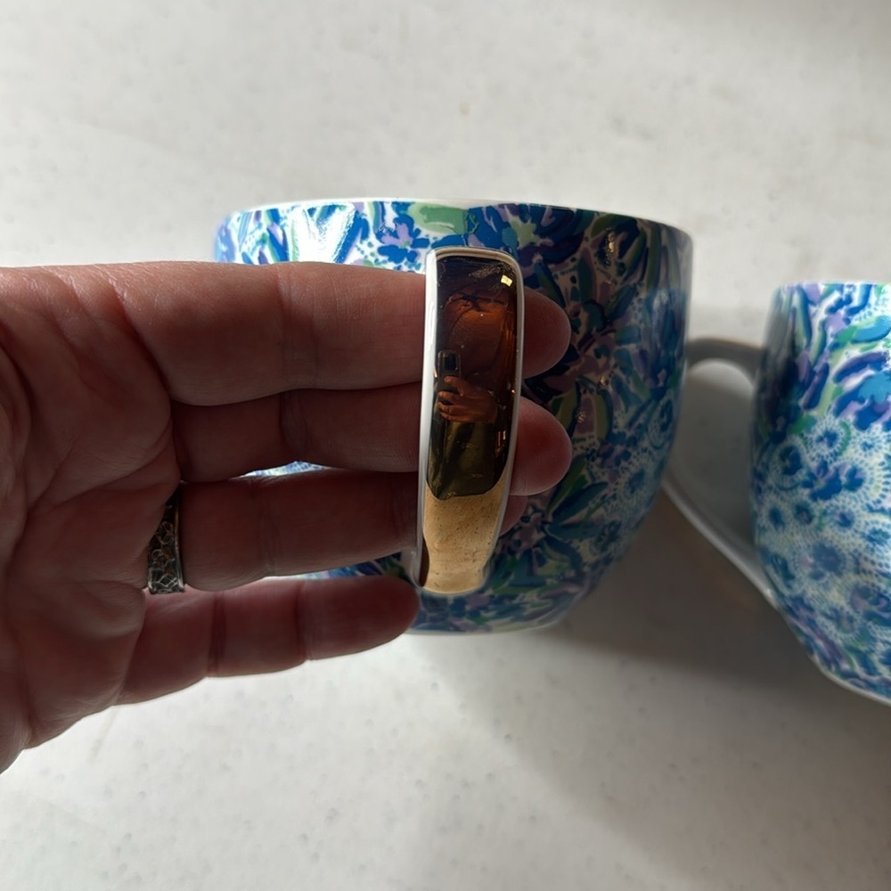 Lilly Pulitzer 12oz Ceramic Mugs Blue Floral Pair of 2 - Picture 10 of 11